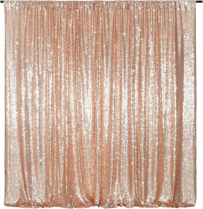 Poise3EHome Rose Gold Sequin Backdrop,8FT x 10FT Sequin Photography Backdrop Curtain for Party Decoration by Poise3EHome