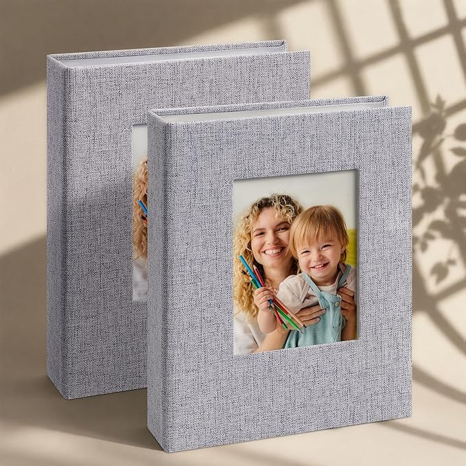 Vienrose 4x6 Mini Photo Album, 2 Pack, 52 Photos, Grey | Linen Cover, Photo Book, Baby Memory Book, Artwork Postcards Storage by Vienrose