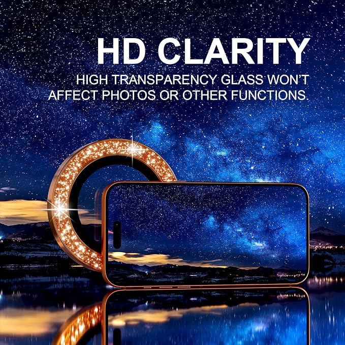 Choiche for iPhone 17 Pro/iPhone 17 Pro Max Camera Lens Protector | Ultra HD, Bling 9H Tempered Glass Camera Cover Screen Protector Metal Ring Decoration Accessories (Glitter-Orange) - Image 6
