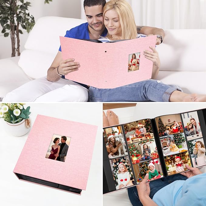 Aevdor Large Capacity 4x6 Photo Album, 1000 Photos, Linen Cover, Pink | 3 Horizontal + 2 Vertical per Side, Acid-Free Black Inner Pages, Front Display Window, Family, Wedding & Everyday Photos - Image 7