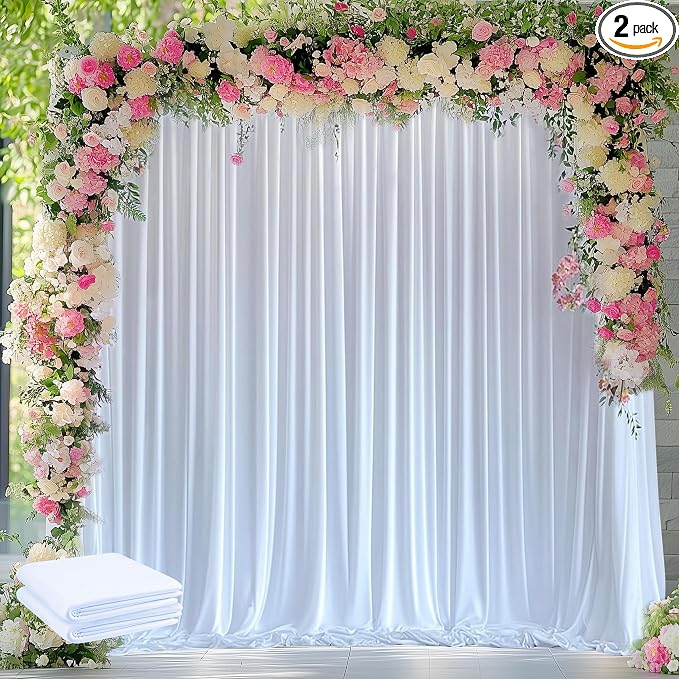 White Backdrop Curtain Drapes for Parties, 2Pack 10x10FT | Wrinkle Free Polyester Curtain Backdrop Draping Fabric for Backdrop Photoshoot Birthday Party Background,4 Panel 5x10FT by Wokceer