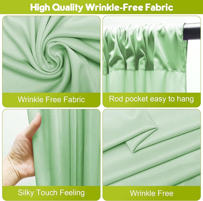 Sage Green Backdrop Curtain Drapes for Parties, 3Pack 10x10FT | Wrinkle Free Polyester Curtain Backdrop Draping Fabric for Backdrop Photoshoot Birthday Party Background,6 Panel 5x10FT - Image 4
