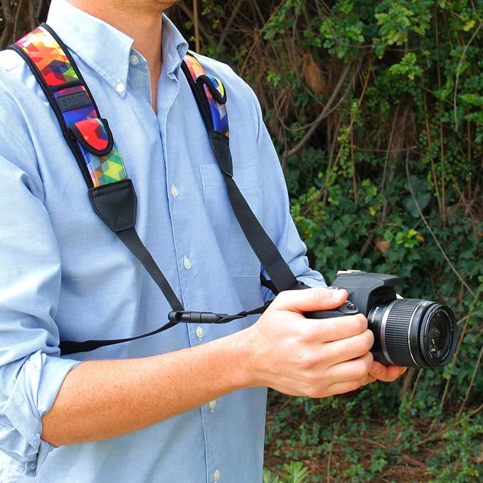 USA Gear DSLR Camera Strap Chest Harness with Quick Release Buckles, Geometric Neoprene Pattern and Accessory Pockets - Compatible with Canon, Nikon, Sony Point and Shoot and Mirrorless Cameras - Image 5