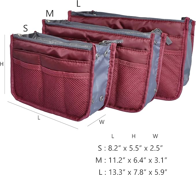 Vercord Purse Organizer Insert for Handbags Bag Organizers Inside Tote Pocketbook Women Nurse Nylon 13 Pockets Burgundy Large - Image 3