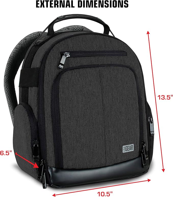 USA Gear Portable Camera Backpack for DSLR with Customizable Accessory Dividers, Weather Resistant Bottom and Comfortable Back Support - Compatible with Canon, Nikon, Sony, Fujifilm, and More (Black) - Image 5
