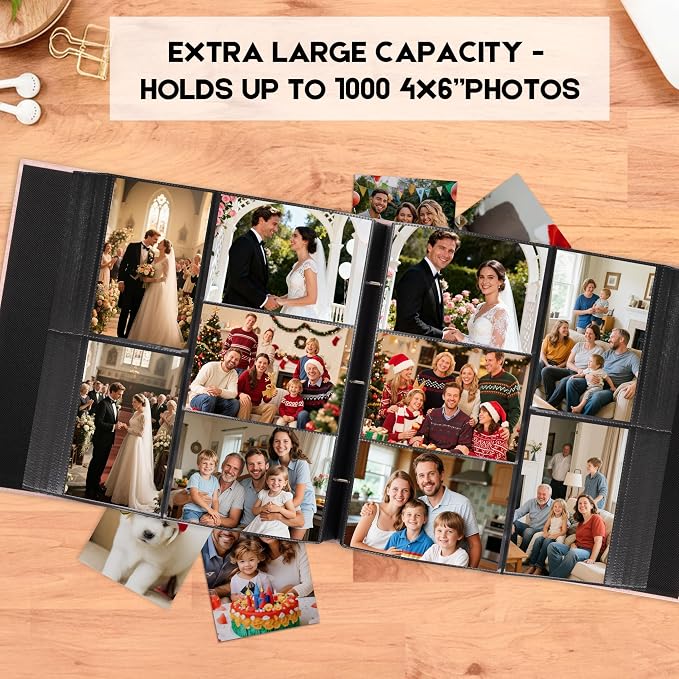Extra Large Capacity 4x6 Photo Album, Holds 1000 Photos, Pink | Linen Hardcover, Horizontal & Vertical 4x6 Pockets, Removable Acid-Free Pages, Front Display Window, Family, Wedding & Travel - Image 2