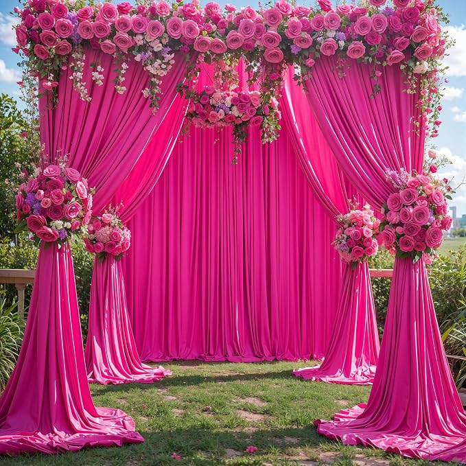 4 Panels Hot Pink Backdrop Curtains for Wedding Party Wrinkle Free Backdrop Curtain Drapes Fabric Decoration Fuchsia Photo Back Drop Cloth for Baby Shower Photography Stage Reception 20ft(W) x 12ft(H) - Image 8