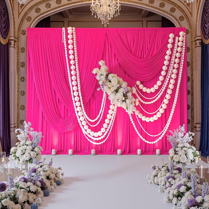 20ftx10ft Wrinkle Free Fuchsia Backdrop Curtains for Parties, Thick Polyester Hot Pink Photo Backdrop Drapes 4 Panels 5x10ft for Weddings Birthday Photography Background Curtains - Image 3