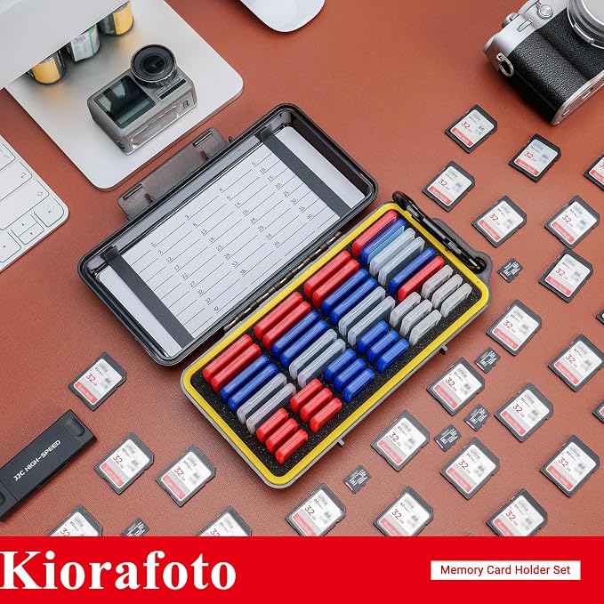 Kiorafoto Memory Card Case w 24 SD & 18 TF Transparent Standard Card Cases | Water-Resistant,Dual Protect,for 24 SD SDXC SDHC & 18 TF MSD Cards,Memory Card Holder Organizer,with Carabiner & Labels - Image 8