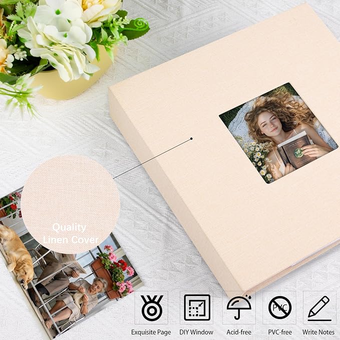 4x6 Photo Album Holds 240 Photos Writing Space, Linen Cover, Beige | Clear Acid-Free Sleeves, Memo Writing Areas, Front Display Window, Baby, Wedding, Travel & Family Picture Keepsakes - Image 6