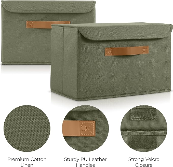 Decorative Linen Storage Boxes with Lids - Large Set of 2 Organizer Bins | The Perfect Container for Home Decor - Safely Store Photos, Documents and Memory Box Keepsakes in Style - Image 4