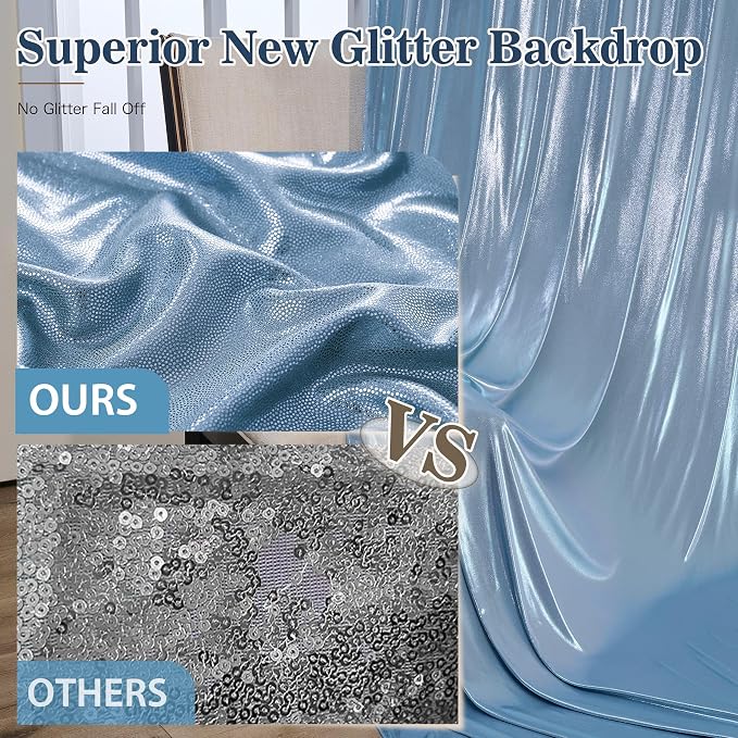 10x10ft Dusty Blue Sequin Backdrop Curtains, Wrinkle Free Glitter Backdrop Drapes for Wedding Parties Photography Stage Decor, Non-Shedding 2 Panels Set (5x10ft Each) - Image 8