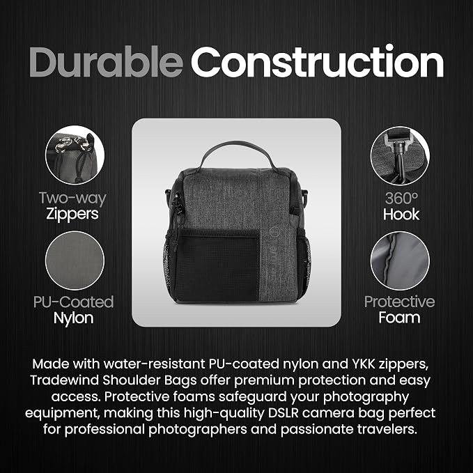 Tamrac Tradewind 3.6 Camera Bag for Photographers, Camera Case for Photography Accessories, Compact Camera Shoulder Bag for DSLR and Mirrorless Cameras, Crossbody Camera Bag for Women Men – Dark Grey - Image 6