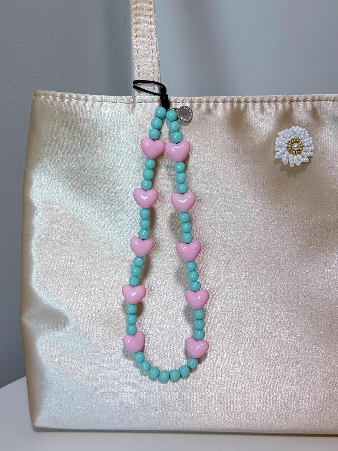 Drawwind Phone Charm Beaded Wristlet Strap Universal Cell Phone Lanyard Cute Bracelet Wrist Strap Beaded Chain String Handmade Accessories for Case Camera Bags (Sweet Hearts) - Image 3