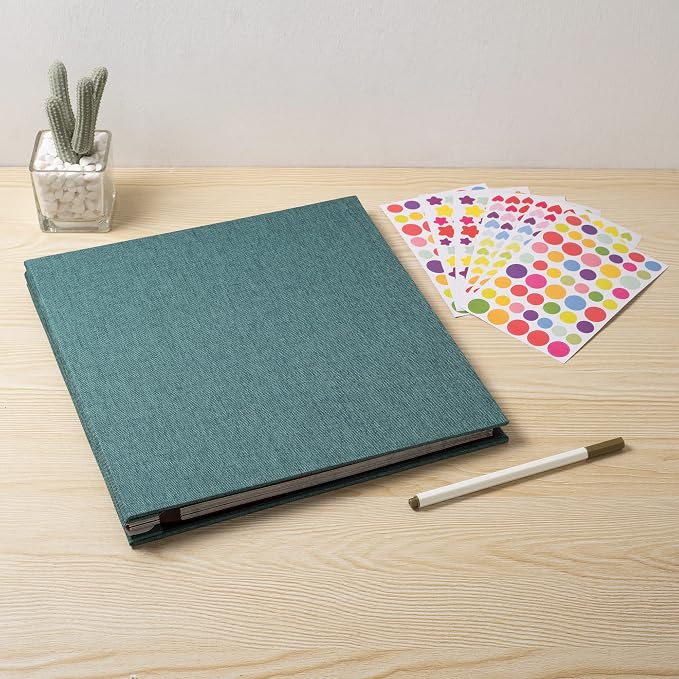 Photo Album Self Adhesive Scrapbook 3x5 4x6 5x7 6x8 Magnetic Album DIY Scrap Book 11x10.6 Inch 40 Black Sticky Pages Linen Cover DIY Photo Album(Dark Green) - Image 6