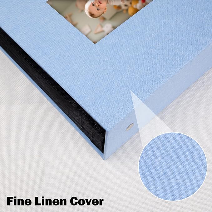 Aevdor Large Capacity 8x10 Photo Album, 200 Photos, Linen Cover, Blue | Black Inner Pages, Vertical 8x10 Layout, Clear Pockets for Photos, Artwork, Postcards & Drawings - Image 8