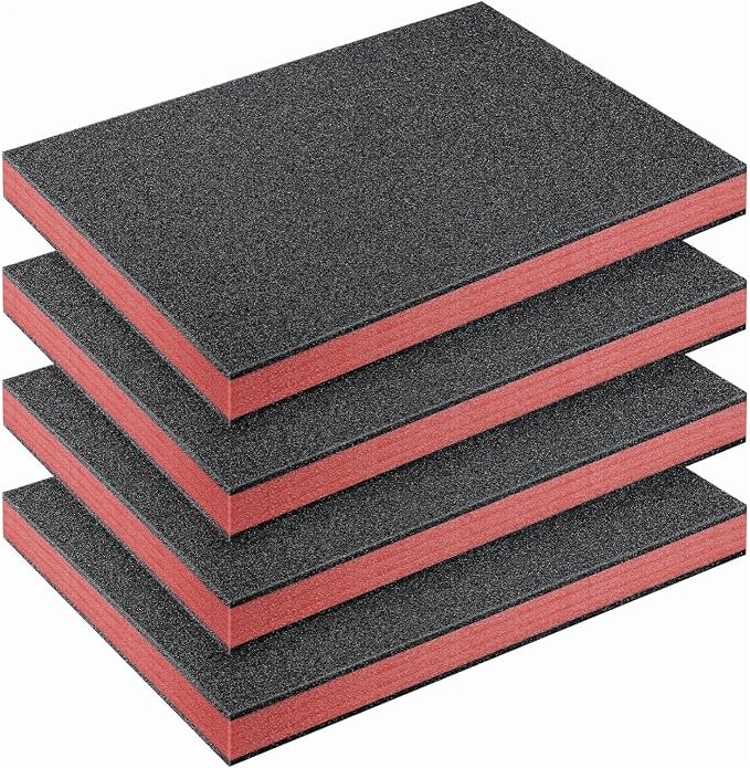 Outus 4 Pcs Cuttable Polyurethane Foam Pads Craft Foam Insert for Cases Packing Padding Camera Toolbox Storage(16 x 12 x 1.5 Inch,Red, Black) by Outus