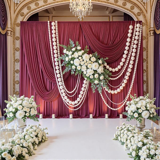 30ft x 10ft Maroon Backdrop Curtains for Parties, Polyester Burgundy Backdrop Drapes 6 Panels 5x10ft for Baby Shower Photography Birthday Parties Background - Image 3