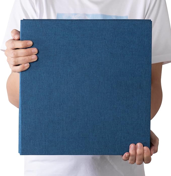 Large Photo Album Self Adhesive 4x6 5x7 3x5 8x10 Scrapbook Magnetic Album DIY Scrap Book Length 13 x Width 12.8 (Inches) 120 Black Sticky Pages Linen Cover DIY Photo Album(Blue) - Image 6