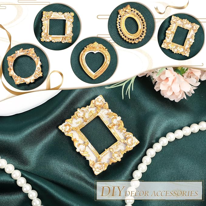 Vicenpal 25 Pcs White Gold Mini Vintage Picture Frames Bulk | Small Vintage Photo Frames, Antique, Resin, Baroque, Ornate, Cute Wallet Size, for DIY Jewelry Gifts Christmas Wedding Decor - Image 2