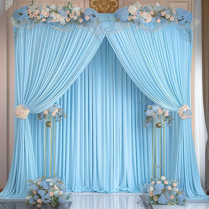 Blue Backdrop Curtains 8 Panels - Wrinkle-Free Light Blue Curtains Polyester Photography Drapes Photo Background for Baby Shower Birthday Party Decorations- 32 X10FT (Blue) - Image 6