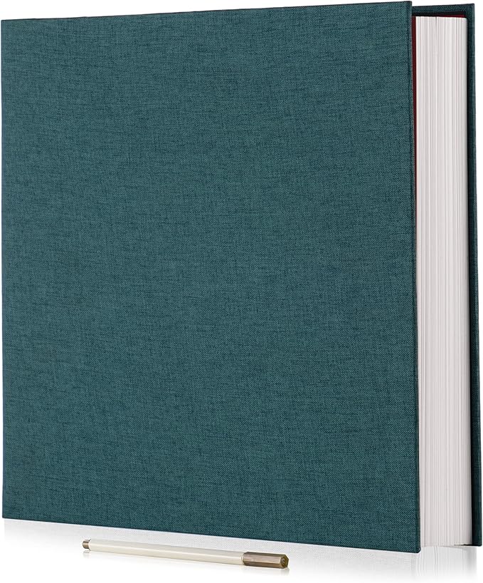 Photo Album Self Adhesive 3x5 4x6 5x7 6x8 8x10 8.5x11 11x10.6 Magnetic Scrapbook Album DIY Length 11x10.6 Inch 40 Pages Linen Cover DIY Photo Album with A Metallic Pen and DIY Accessories(Dark Green) by HoneyTolly