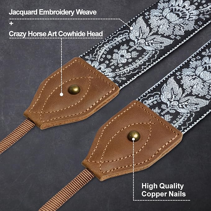 Padwa Lifestyle 2" Wide Classic Crazy Horse Art Cowhide Head Cotton Camera Straps for Photographers - Image 2
