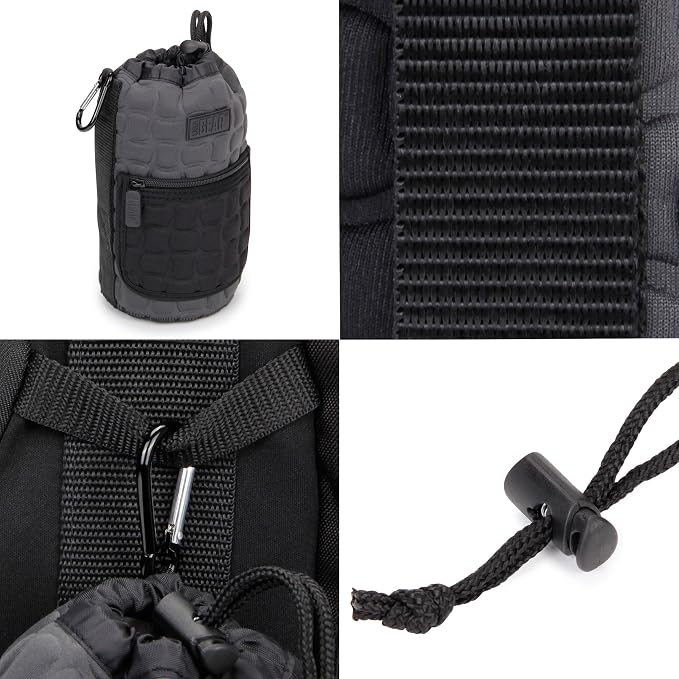 USA Gear FlexARMOR-X Large Lens Case Pouch with Deluxe Padded Neoprene Protection - Fits Camera Lenses up to 7.87" x 3.80", Drawstring Opening, Carabiner Clip, Zippered Storage Pocket - Image 8