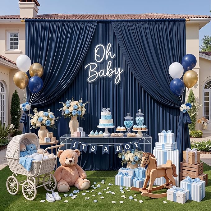 10ft x 10ft Wrinkle Free Navy Blue Backdrop Curtains Panels, 2 Panels 5x10ft Silky Polyester Photo Backdrop Drapes for Birthday Wedding Party Graduation Photography Background - Image 8