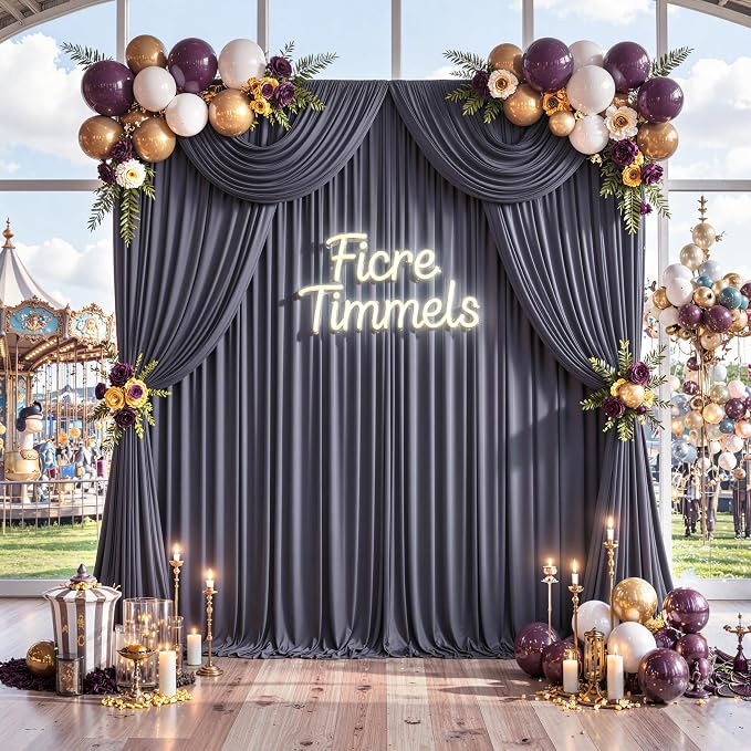 10 ft x 10 ft Wrinkle Free Charcoal Backdrop Curtain for Parties, Dark Grey Polyester Photo Backdrop Drapes for Baby Shower Wedding Engagement Birthday Party Backdrop Stand,5ft x 10ft 2 Panels - Image 9