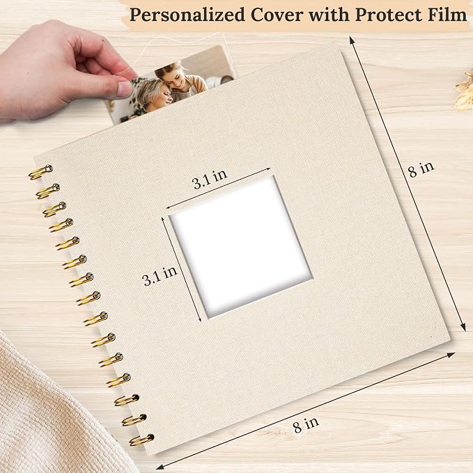 8"x8" Scrapbook Photo Album Linen Cover 20 Sheets 40 Pages White Paper | Beige Hardcover Kraft White Pages Memory Book, for Travel Wedding Guest Book Christmas Baby Shower Fits 4x6 & Instant Photos - Image 2