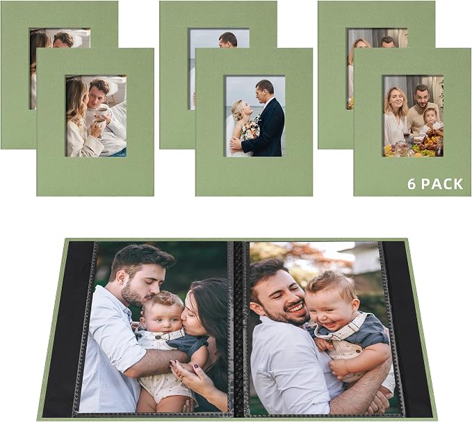 Small 4x6 Photo Album 24 Pockets Linen Cover Light Green 6 Pack | Linen Cover, Front Window, Portable Mini Picture Book, Travel Wedding Memories by Remowith