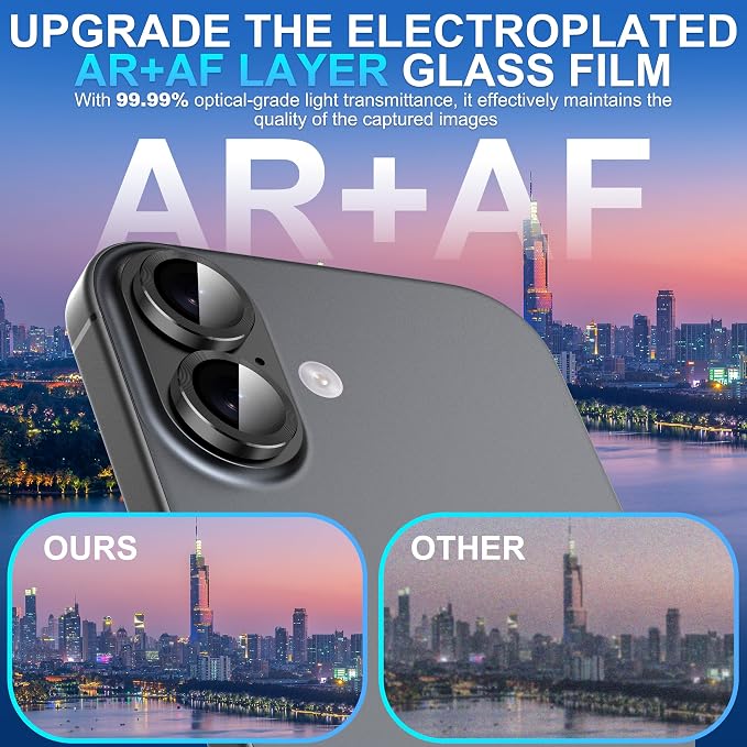 Suoman 2-Pack for iPhone 17 Camera Lens Protector, [CD Lines] [Strong-Adhesion] Metal Texture Style Tempered Glass Camera Lens Cover [with Auto Alignment Tool Kit] -Black - Image 7