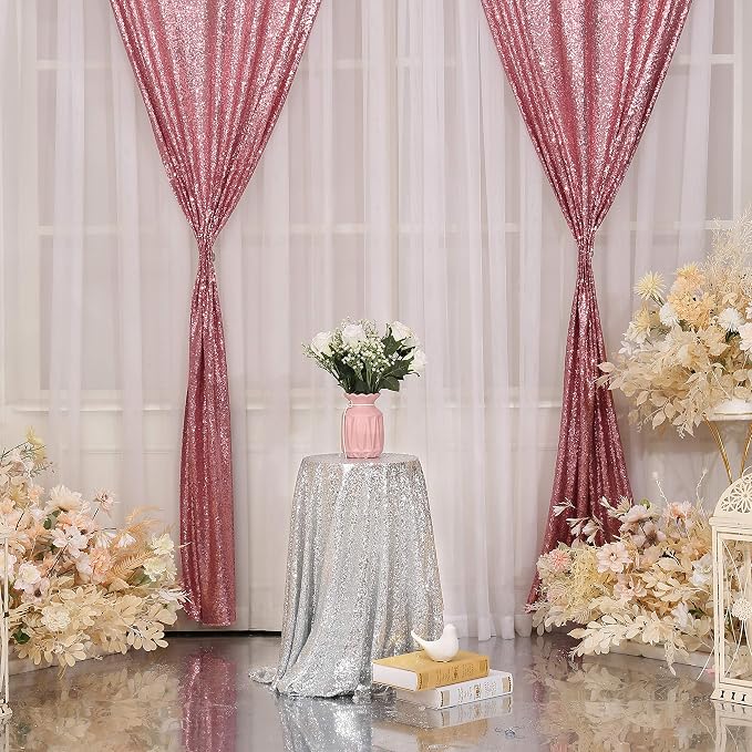 Poise3EHome Fuchsia Pink Sequin Backdrop Curtain, 2 Panels 2Ft x 8Ft Glitter Photography Background for Party Baby Shower Wedding Birthday Christmas Thanksgiving Halloween Decoration - Image 2
