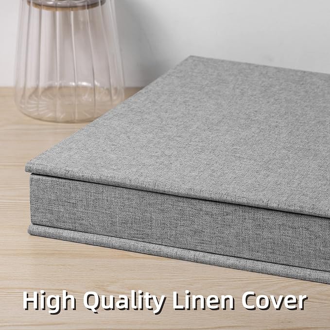 Large Photo Album Self Adhesive 4x6 5x7 3x5 8.5x11 Scrapbook Magnetic DIY Scrapbook Length 13 x Width 12.8 (Inches) 120 Black Sticky Pages Linen Cover DIY Photo Album(Grey) - Image 5