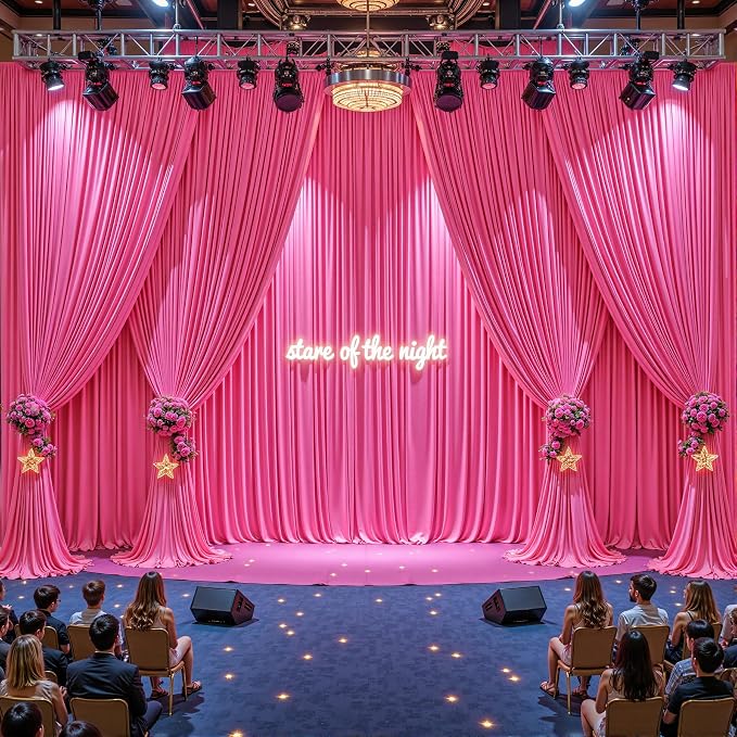 40ftx10ft Wrinkle Free Hot Pink Backdrop Curtain - 10 Feet Photography Backdrop Drapes, Silky Polyester Back Drop Cloth for Wedding Baby Shower Balloon Arch Background - Image 2