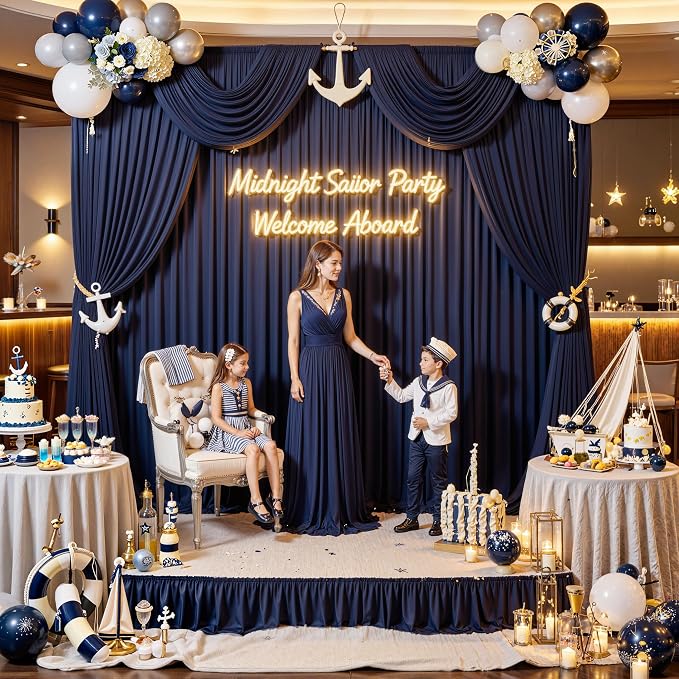 10 ft x 8 ft Wrinkle Free Navy Blue Backdrop Curtain for Parties,Polyester Photo Backdrop Drapes, Thick Background 2 Panels 5ft x 8ft for Baby Shower Wedding Birthday Party Backdrop Stand - Image 8