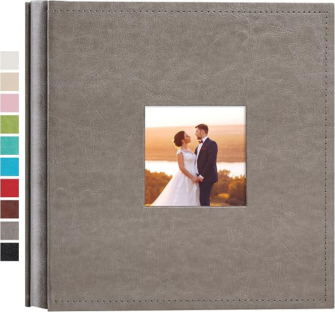 potricher Small Photo Album 4x6 200 Photos, Leather Cover, Gray | Leather 4x6 Picture Album with 200 Horizontal Pockets, Photo Book for Family, Wedding, Anniversary, and Baby by potricher