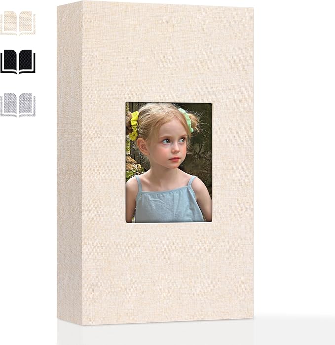 Aevdor 4x6 Photo Album, Holds 300 Photos, Linen Cover with Window, Beige | Linen Hardcover, Slip-In Pockets, Acid-Free & PVC-Free, Store Wedding Baby Vacation Memories by Aevdor