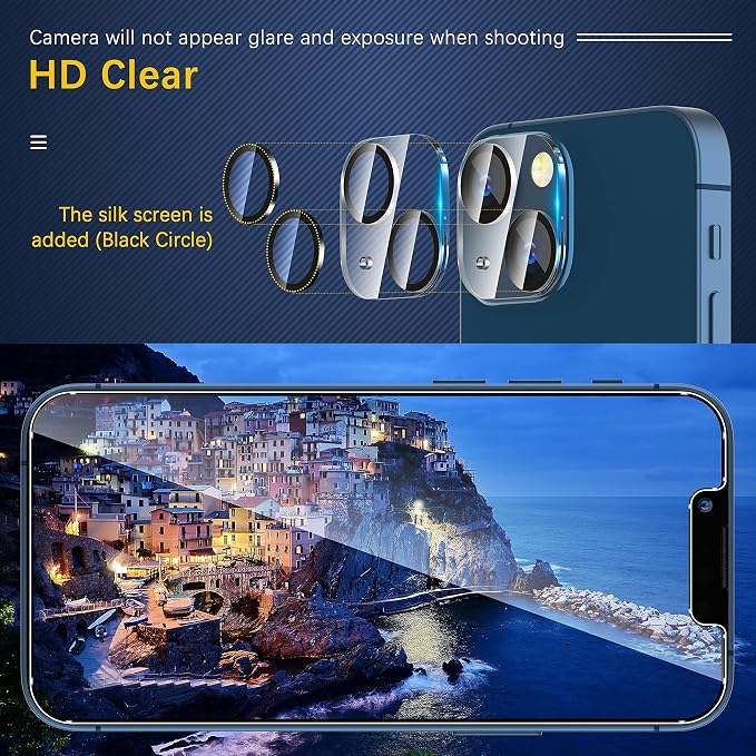 UniqueMe for iPhone 13 6.1"/13 Mini 5.4" Camera Lens Protector-Black Circle | 3 Pack-Tempered Glass, Case Friendly, New Version, Scratch-Resistant, Easy Installation - Image 5