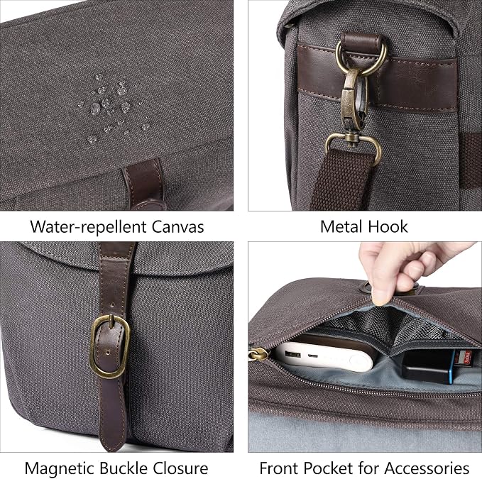 BAGSMART Canvas Crossbody Camera Bag with Rain Cover for Women Men, Gray | SLR DSLR Camera Case, Compact Camera Shoulder Bag - Image 5