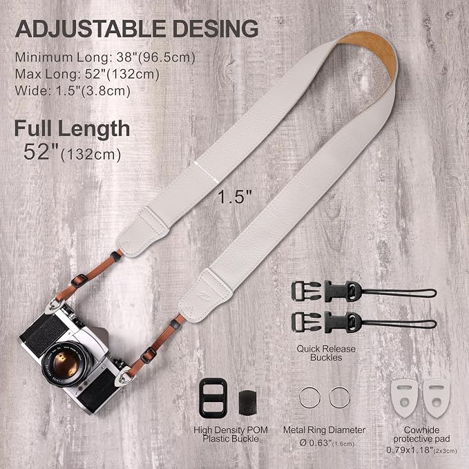 Padwa Lifestyle Milky White Leather Camera Strap - 1.5" Soft Full Grain Cowhide Camera Straps for Photographers, Soft Suede Fabric Padded Leather Strap with Quick Release fits All Cameras - Image 6
