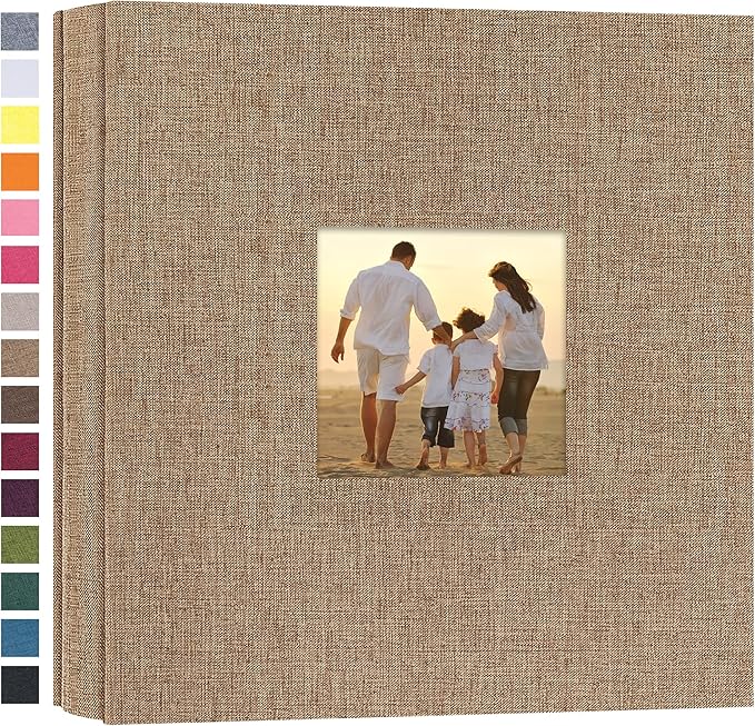 potricher Photo Album 4x6 Pictures, 200 Pockets, Linen Cover, Khaki | Linen Cover, Front Window, Large Capacity 4x6 Picture Albums, Photo Book for Family, Wedding, Anniversary, Baby, Keepsake by potricher