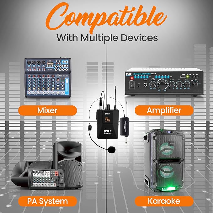UHF Wireless Microphone System Kit - Portable Professional Cordless Microphone Set Wireless Mic Kit w/Headset Mic, Lavalier Mic, Beltpack Transmitter, Receiver - Karaoke & Conference - Pyle PDWMU112 - Image 2