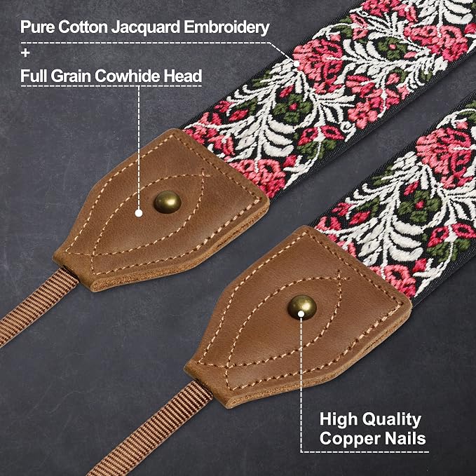 Padwa Lifestyle 2" Wide Classic Crazy Horse Art Cowhide Head Cotton Camera Straps for Photographers - Image 3