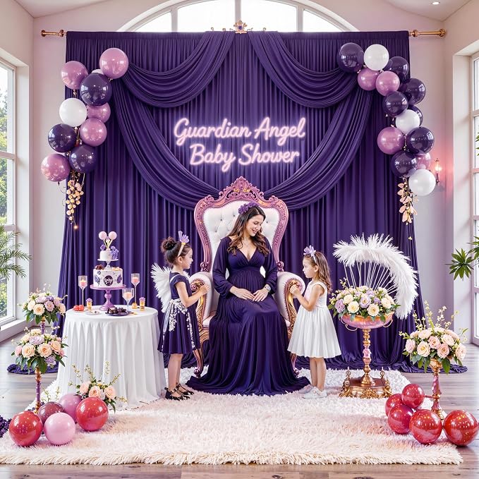30 ft x 10 ft Wrinkle Free Purple Backdrop Curtain for Parties, 5ft x 10ft 6 Panels Polyester Purple Photo Backdrop Drapes for Wedding Birthday Party Baby Shower - Image 5