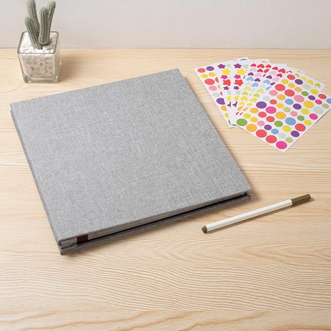 Large Photo Album Self Adhesive for 4x6 8x10 Magnetic Scrapbook Album DIY 60 Black Sticky Pages Linen Cover Photo Album(Grey) - Image 6