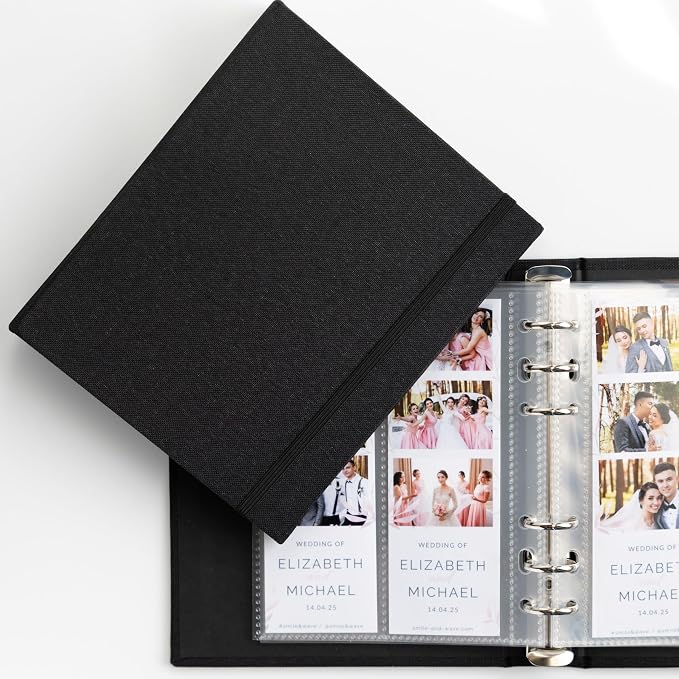 Photo Album For 2X6 Photo Booth Slip In Strips And 4X6 Pictures - 6 Ring Notebook Binder With 20 2 By 6 Sleeves - Fits 80 Photobooth Prints (JET BLACK - LINEN HARDCOVER, 2X6) - Image 4