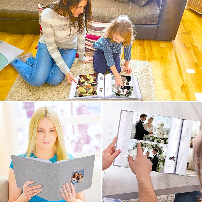 4x6 Photo Album Holds 240 Photos Writing Space, Linen Cover, Grey | Clear Acid-Free Sleeves, Memo Writing Areas, Front Display Window, Baby, Wedding, Travel & Family Picture Keepsakes - Image 7