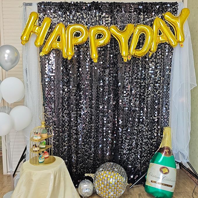 9FTx10FT Black Large Sequin Backdrop for Halloween Party, 1 Panel | 18MM Large Sequins, Glitter Sparkle Photography, Party Wedding Birthday, Wall Decor - Image 2